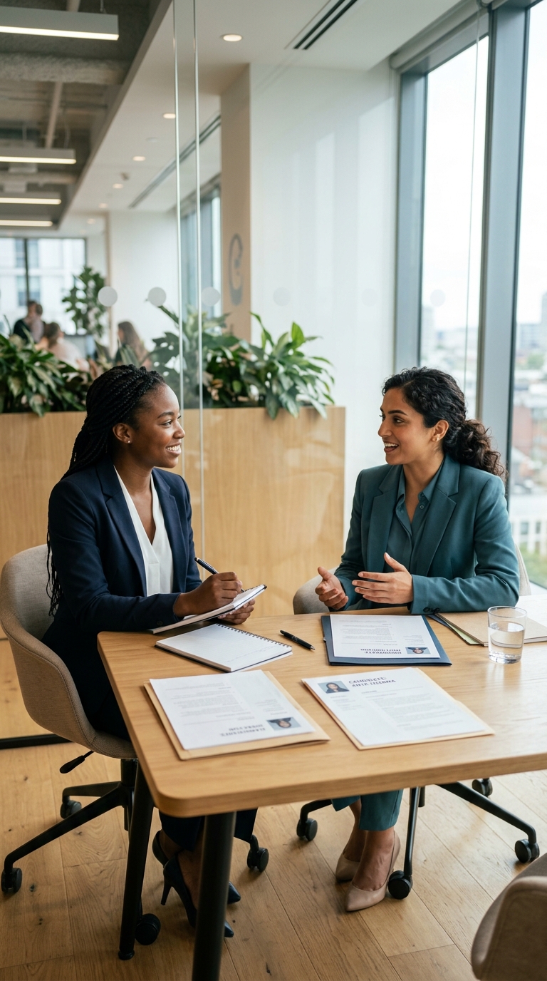A candidate practicing interview questions with a coach